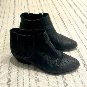 Joie size 7 calfskin booties. Had them re-soled for better and more lasting wear